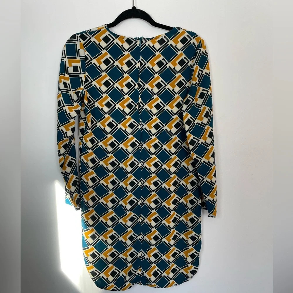 WAYF Long Sleeve Midi Tunic Dress Unlined Gold Turquoise Geometric Pattern - Picture 6 of 7